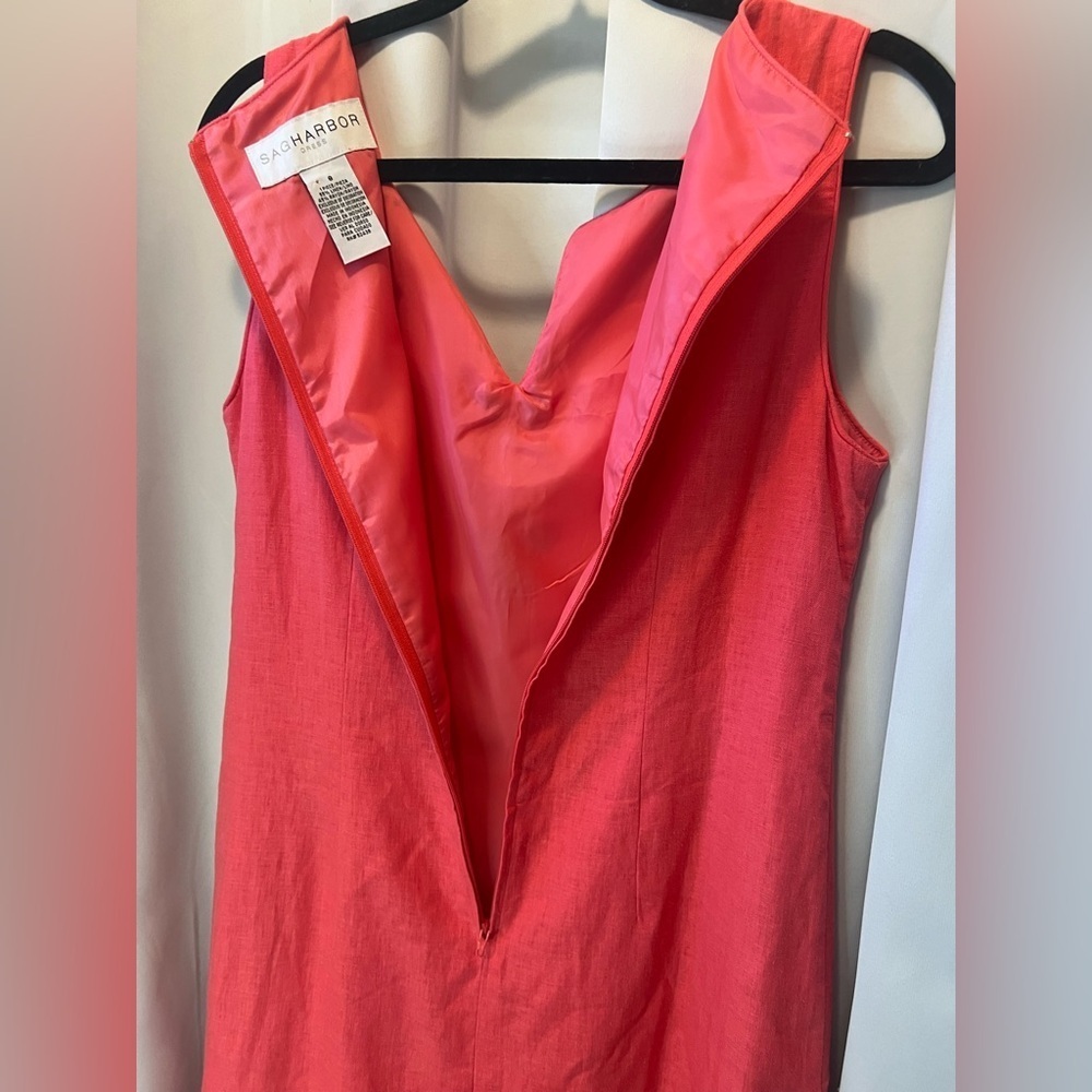 Sag Harbor Pink Sheath Linen Blend Midi Dress with Scoop Neck - Picture 3 of 8